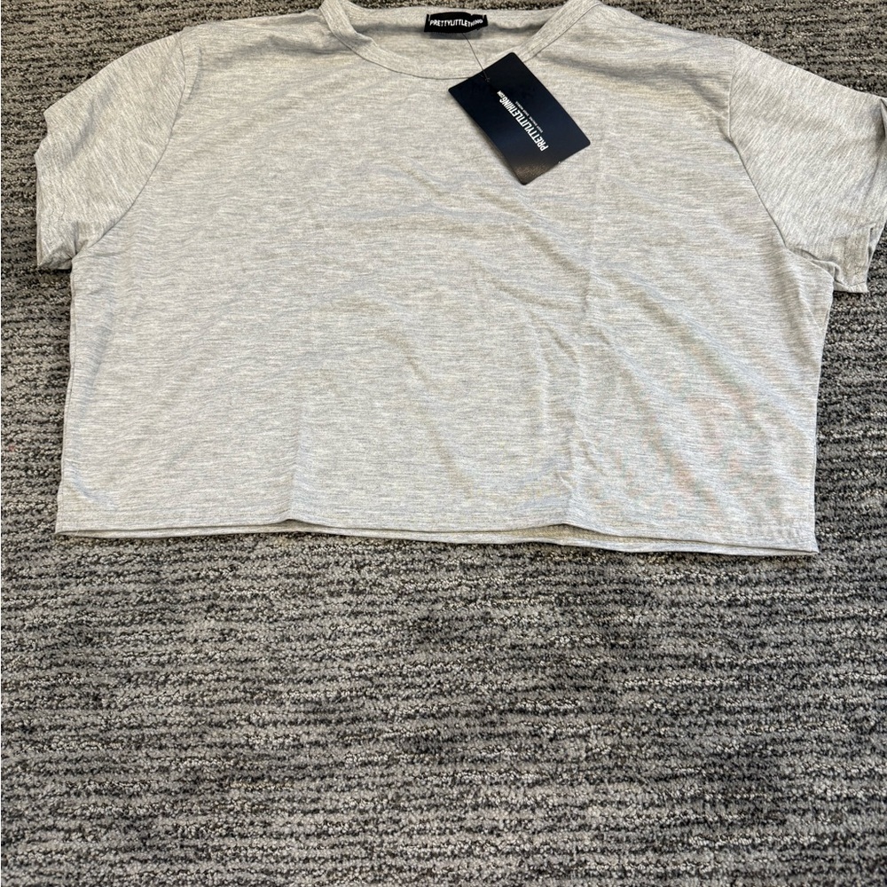 PrettyLittleThing plus Basic Gray short sleeved crop Tee